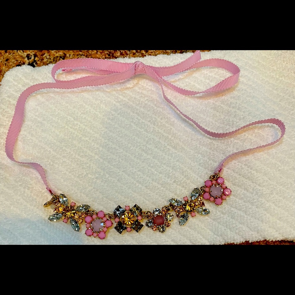 Short necklace - JCrew pink ribbon adjustable crystal necklace